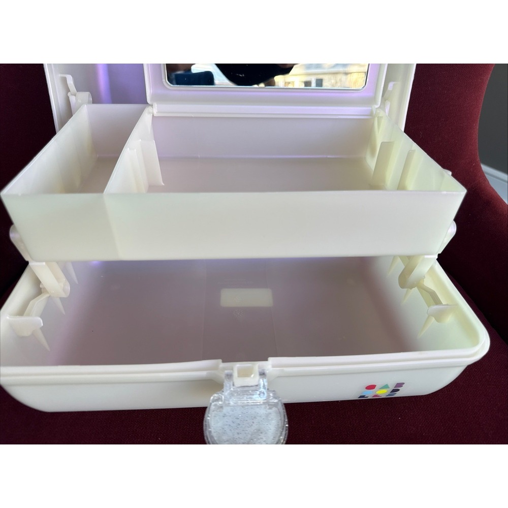 Caboodles White Opal On-The-Go Girl Retro Case Glitter-Rainbow Latch 13" - Picture 6 of 9